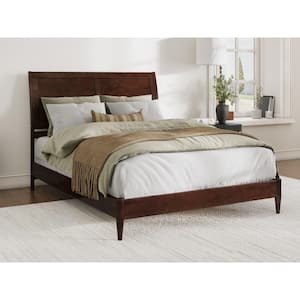 Valencia Walnut Brown Solid Wood Frame Queen Low Profile Platform Bed