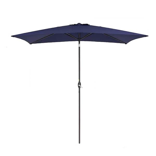 Unbranded 10 ft. x 6.5 ft. Market Rectangular Patio Umbrella with Tilt and Crank Waterproof Canopy Garden and Pool in Navy Blue