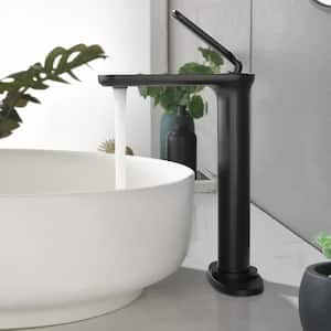 Single-Handle Single-Hole Bathroom Vessel Sink Faucet with Deckplate Included and Spot Resistant in Matte Black