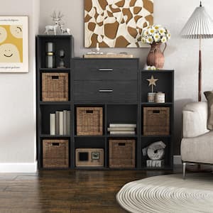 Quincy 15.74 in. Tall Stackable Black Engineered wood Modern Modular Cabinet Bookcase with 2-Drawers