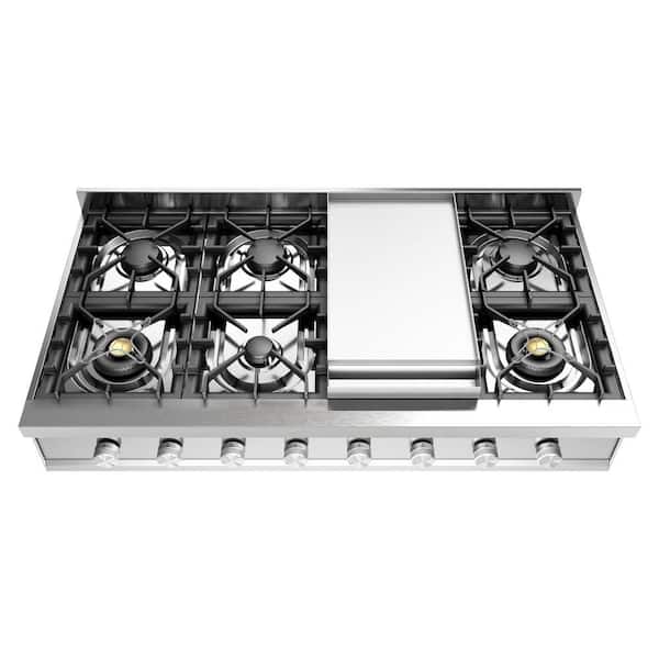 Professional Plus II 48 in. Built in Gas Rangetop with 8-Sealed Burners, Griddle in Stainless Steel