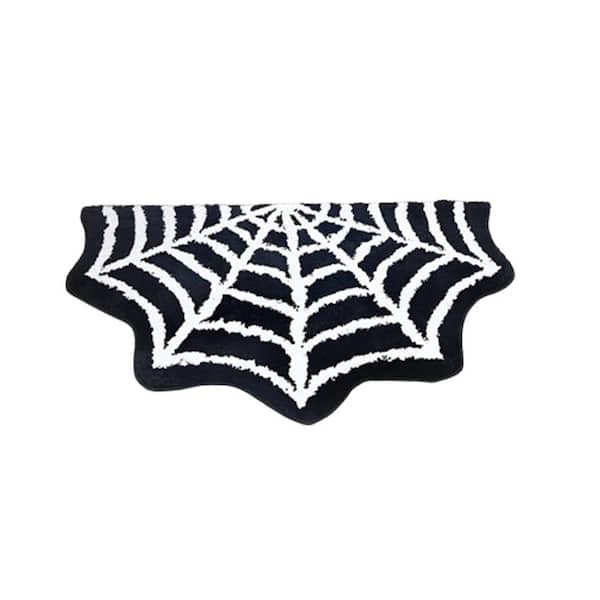 19.69 in. L x 31.5 in. W x 0.40 in. H Halloween Spider Web Bath Rug Non-Slip Fluffy Absorbent Bath Accessory in Black
