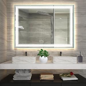 48 in. W x 36 in. H Rectangular Frameless Anti-Fog Front and Rear LED Lighted Wall Bathroom Vanity Mirror and Dimming