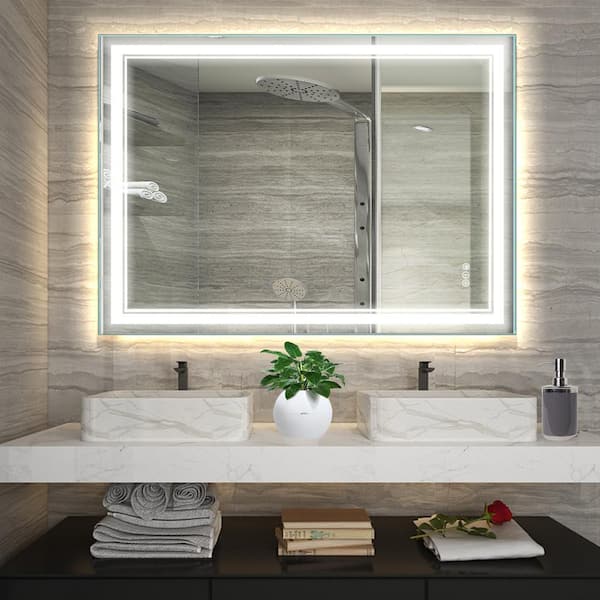Lonni 48 in. W x 36 in. H Rectangular Frameless Anti-Fog Front and Rear LED Lighted Wall Bathroom Vanity Mirror and Dimming
