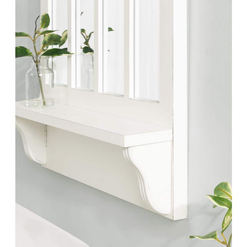 Coastal White Arched Wall Mirror with Vintage Shelf, 21x36
