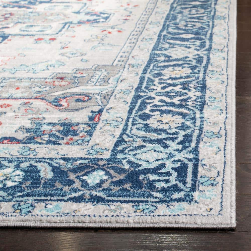 Blue and White Braided Synthetic Runner Rug