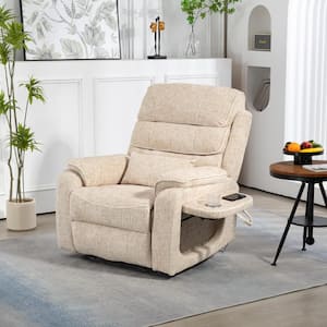 Cream Dual OKIN Motor Chenille Recliner Chair with Massage, Heating, Wireless Charging and Cup Holder