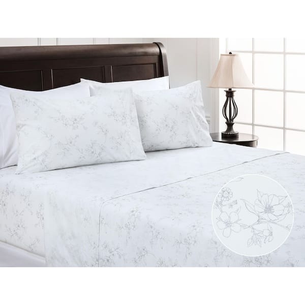 3-Piece Floral Sketch Pattern Print Microfiber Bedsheets Set, Twin