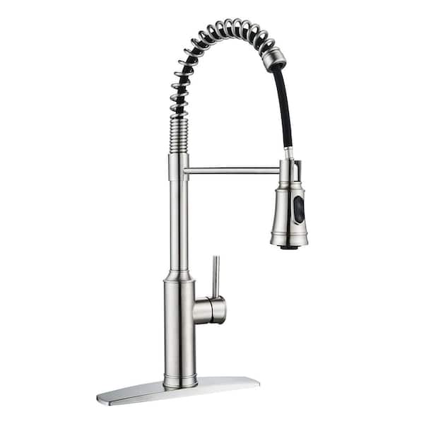 FORIOUS High Arc Kitchen Faucet with Pull Down Sprayer Commercial Spring Kitchen Sink Faucet for Brushed Nickel in Kitchen