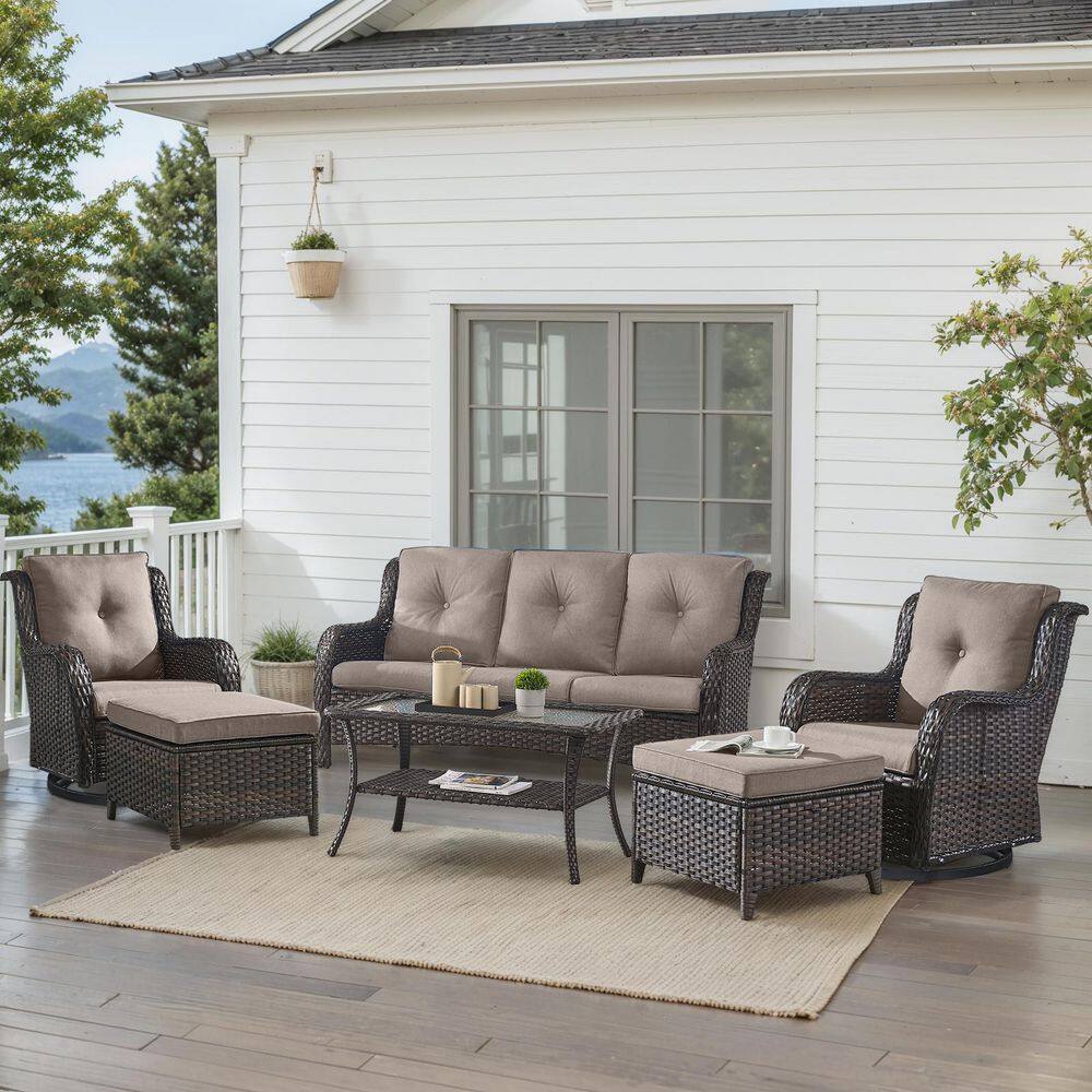Arcline 6-Piece Brown Wicker Patio Conversation Set with Olefin Gray Cushions and Swivel Glider Chairs/Sofa price history on PriceWatchPro