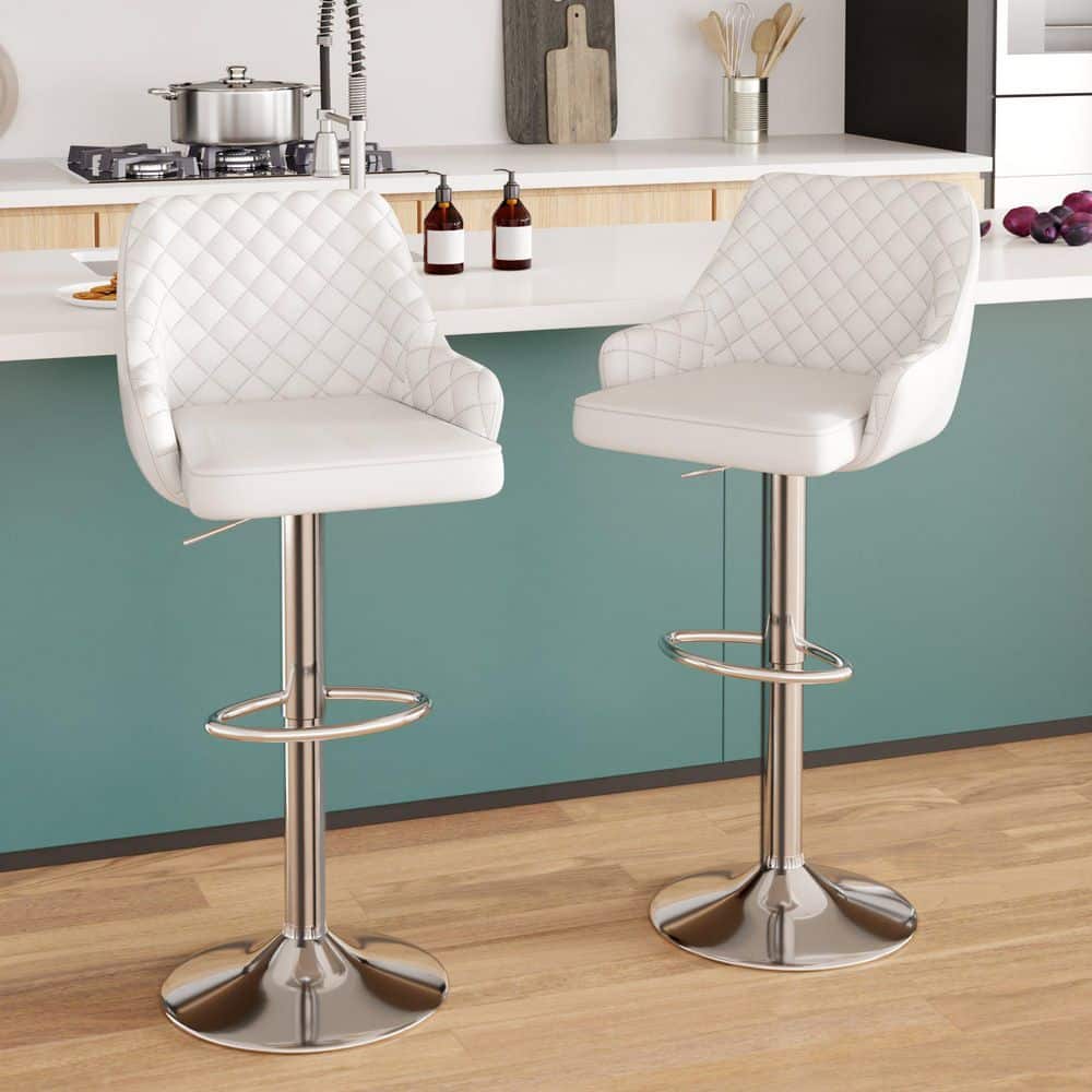 Hexagon Back Bar Stool VECELO White Modern Bar Chair With Back