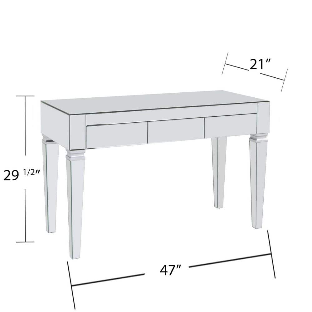 Glamorous Brown Mirrored Desk with 3 Felt-Lined Drawers
