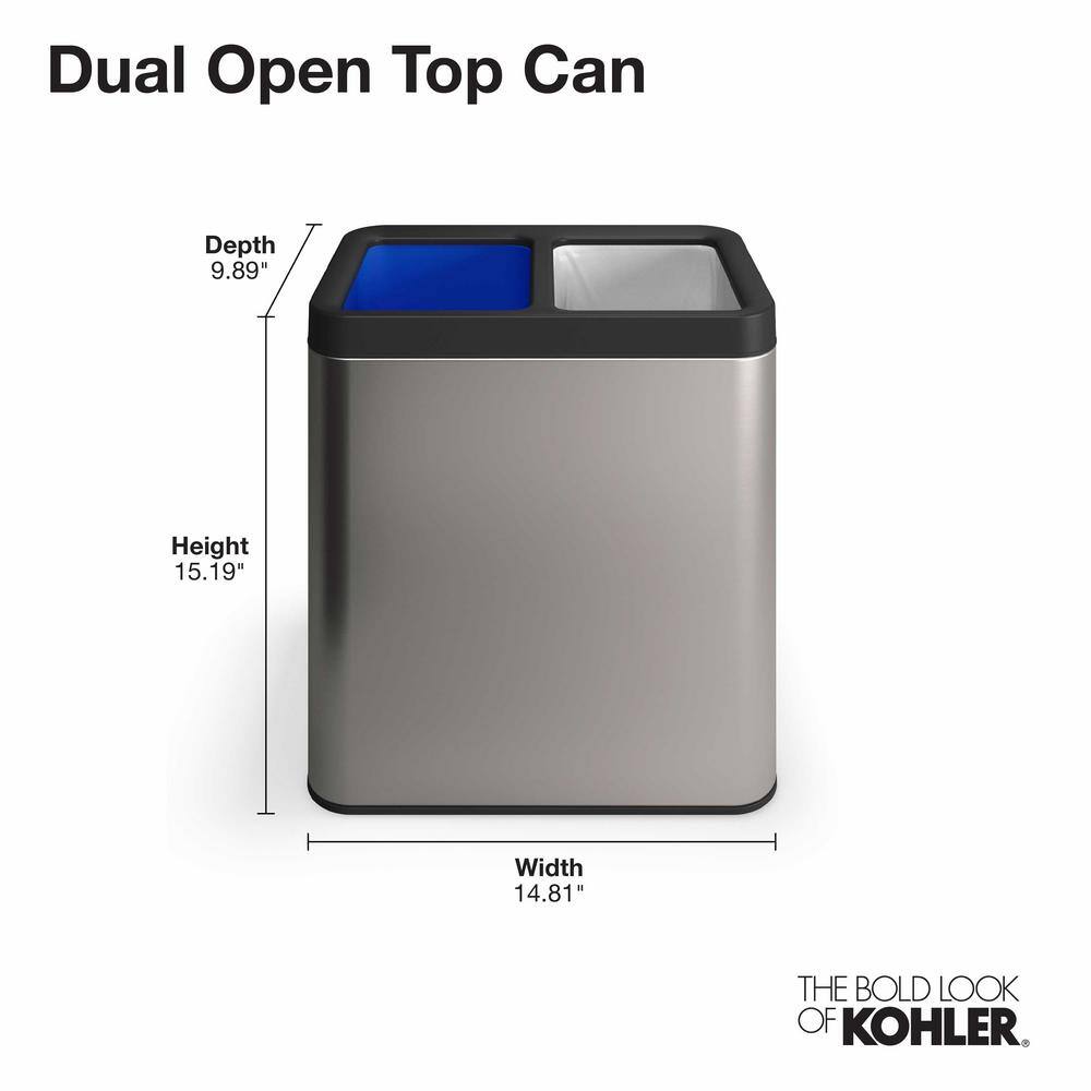 22-Liter Polished Stainless Steel and White Dual-Compartment Trash Can