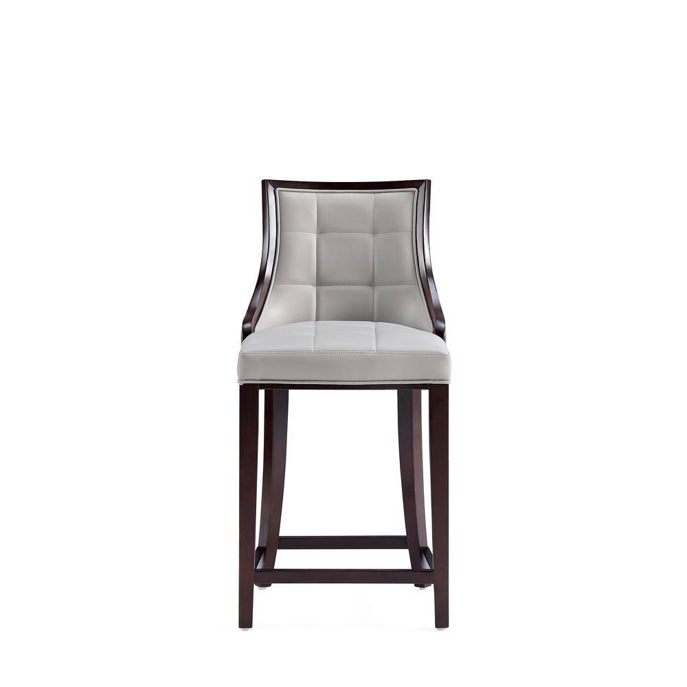 Set of 2 Light Grey Faux Leather Walnut Wood Counter Stools