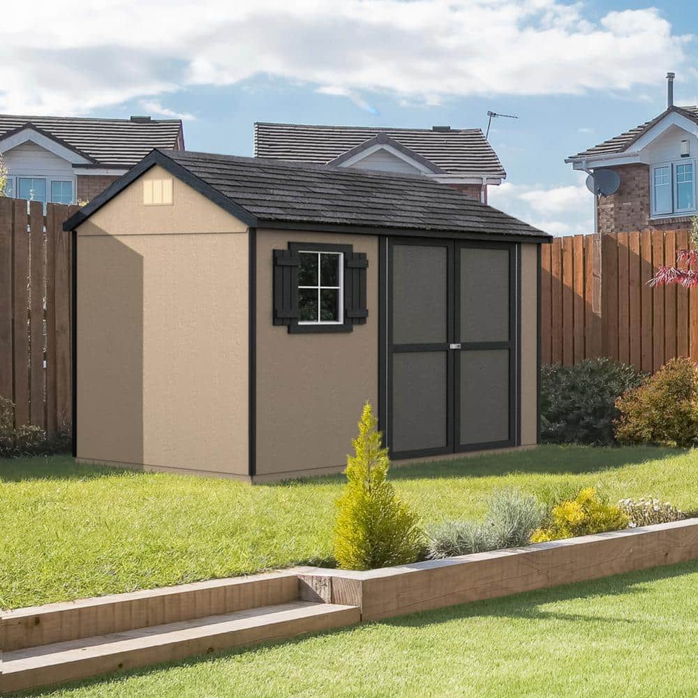 Beige 8' x 10' Pine Wood Storage Shed with Windows