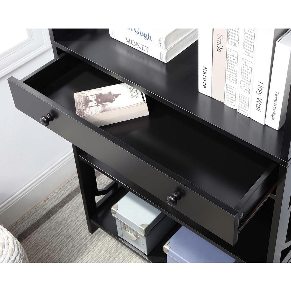 Omega Espresso 5-Tier Bookcase with Concealed Drawer