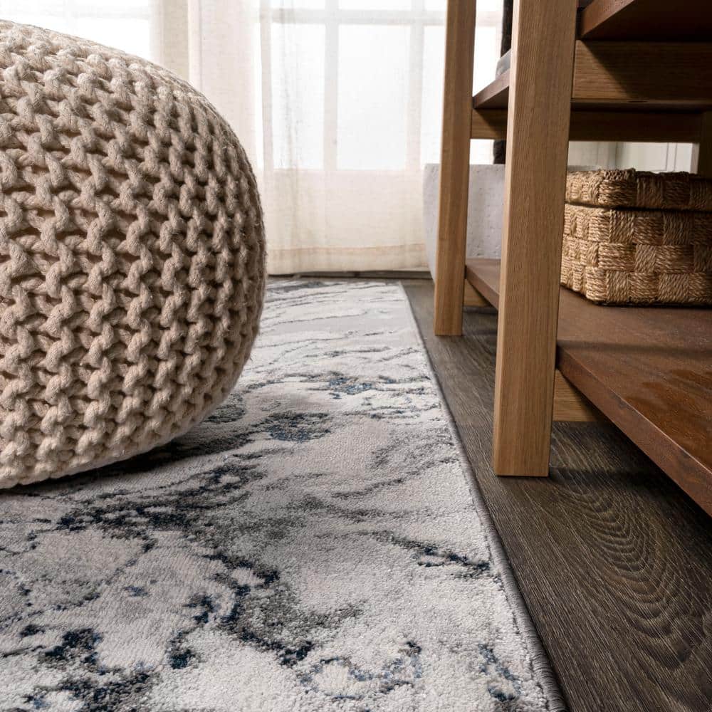Abstract Swirl Marbled 4' x 6' Gray Synthetic Area Rug