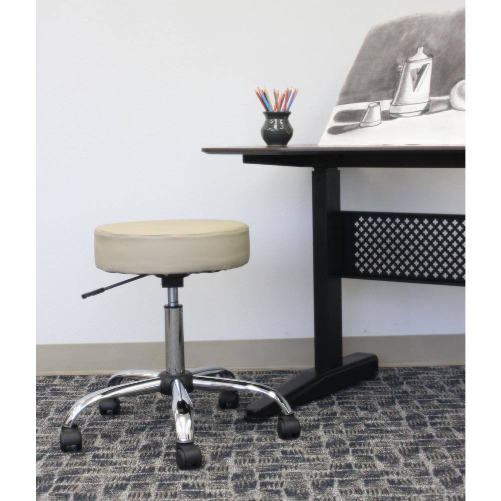 Beige Adjustable Swivel Backless Metal and Leather Stool