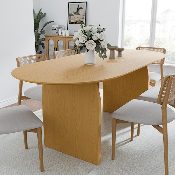 Lirago Oval Oak Wood 67 in. Arched Double Pedestal Dining