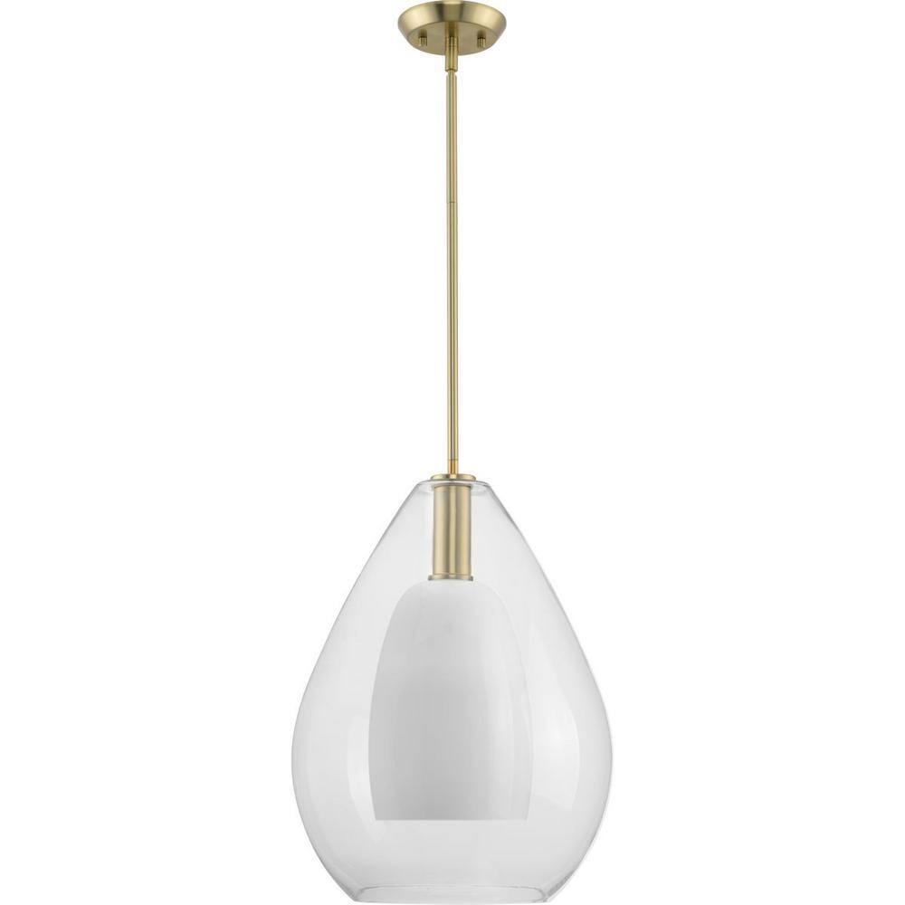 Carillon Brushed Gold Pendant with Clear and Opal Glass Shade