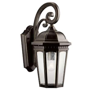 Courtyard 17.75 in. 1-Light Rubbed Bronze Outdoor Hardwired Wall Lantern Sconce with No Bulbs Included (1-Pack)