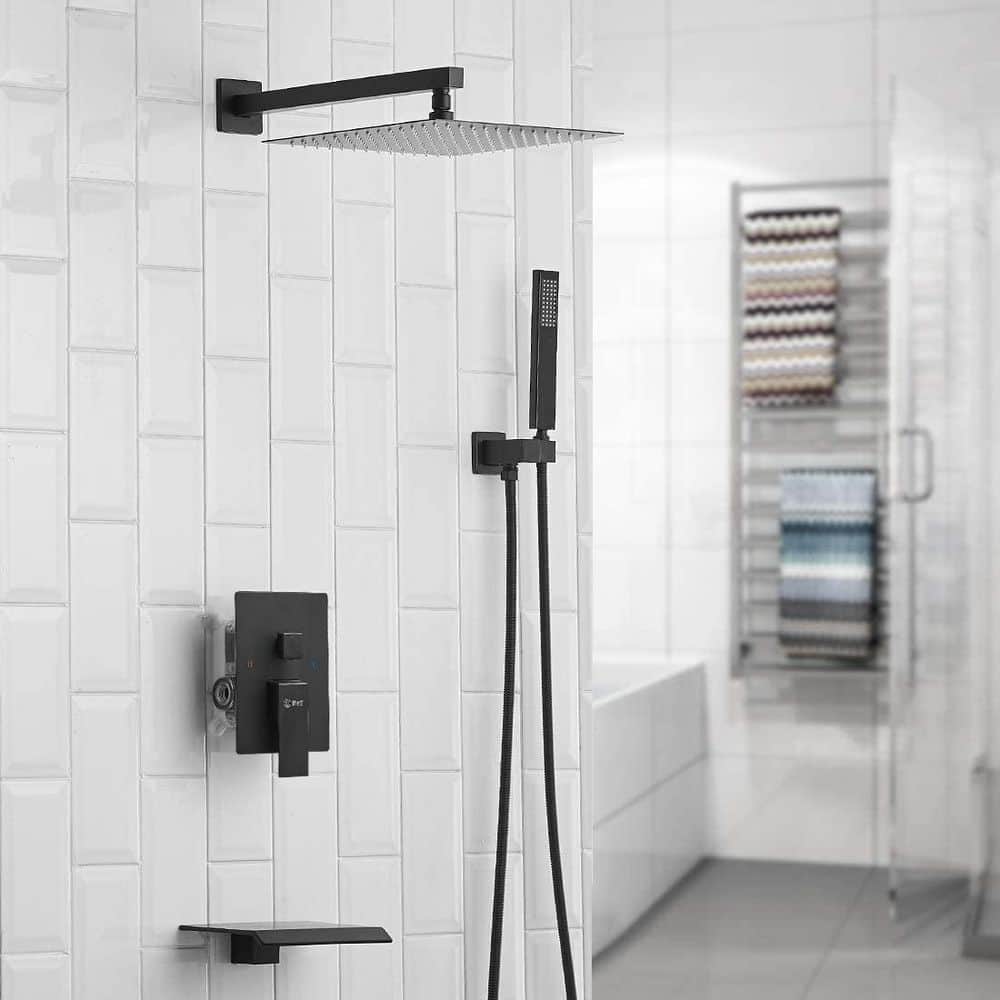 Matte Black 12-Inch Stainless Steel Rain Shower System with Handheld