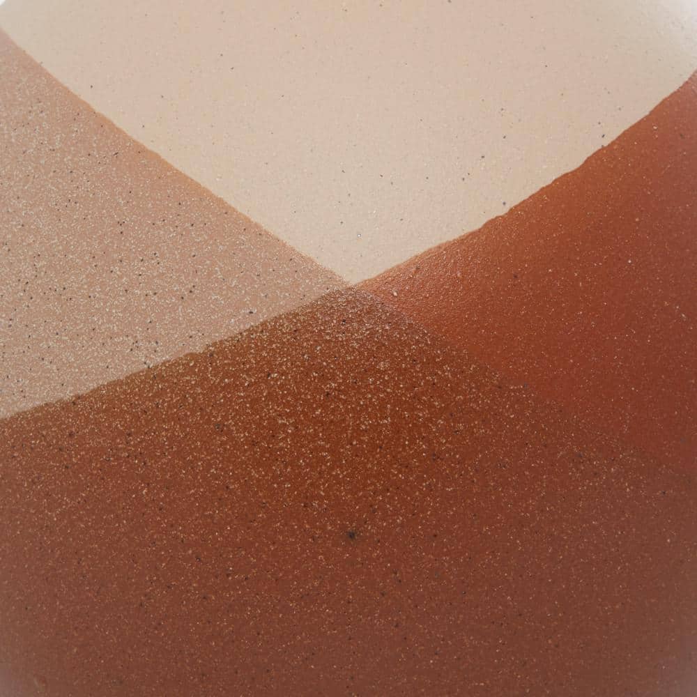Set of 2 Tan and Terracotta Geometric Ceramic Vases