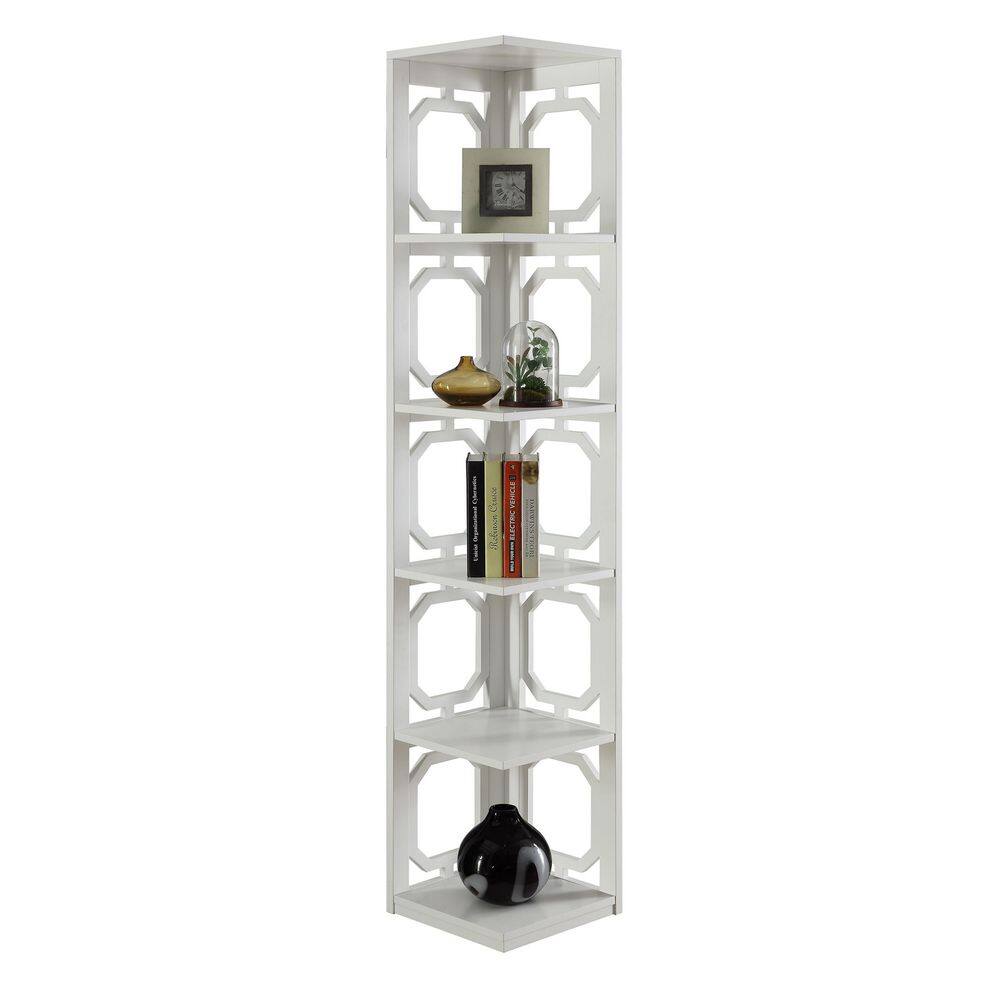 Elegant White Wooden 5-Tier Corner Bookcase for Optimal Storage