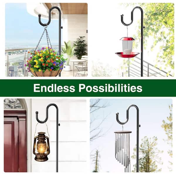 N/A 70 in. Black Iron Adjustable Shepherd's Hook Stand with Heavy