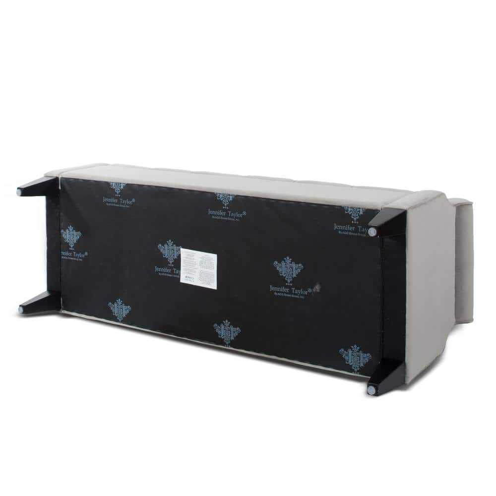 Jacqueline Opal Grey Velvet Tufted Roll Arm Storage Bench