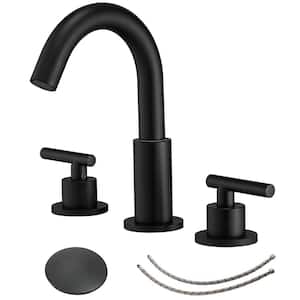 8 in. Widespread Double Handle Bathroom Faucet 3 Holes Sink Basin Faucets with Pop-up Drain Assembly Kit in Matte Black