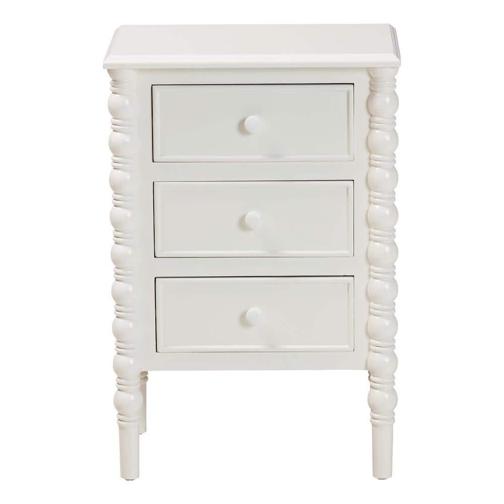 Malinda 18.9 in. White Rectangle Wood End Table with 3-Drawers - thumbnail 5