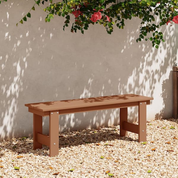 Shoreside Outdoor Patio 48" Plastic All Weather Porch Picnic Bench in Teak