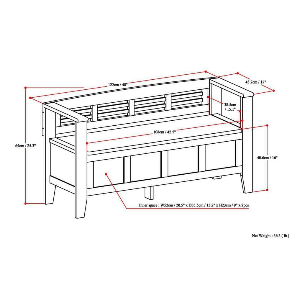 Adams Medium Brown Pinewood Storage Bench with Cut Out Back