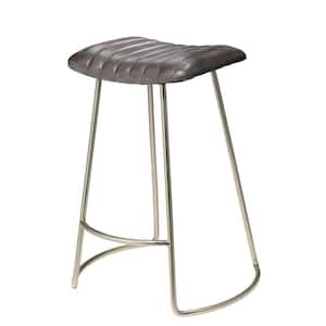 20.5 in. Gray and Silver Low Back Metal Frame Counter stool with Leatherette Seat