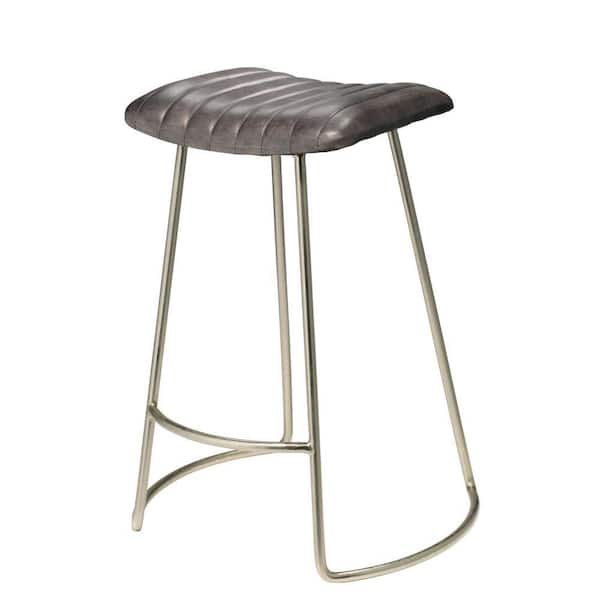 Benjara 20.5 in. Gray and Silver Low Back Metal Frame Counter stool with Leatherette Seat
