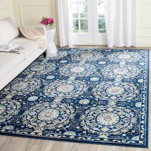 Evoke Navy/Ivory 7 ft. x 7 ft. Square Border Circles Floral Area Rug