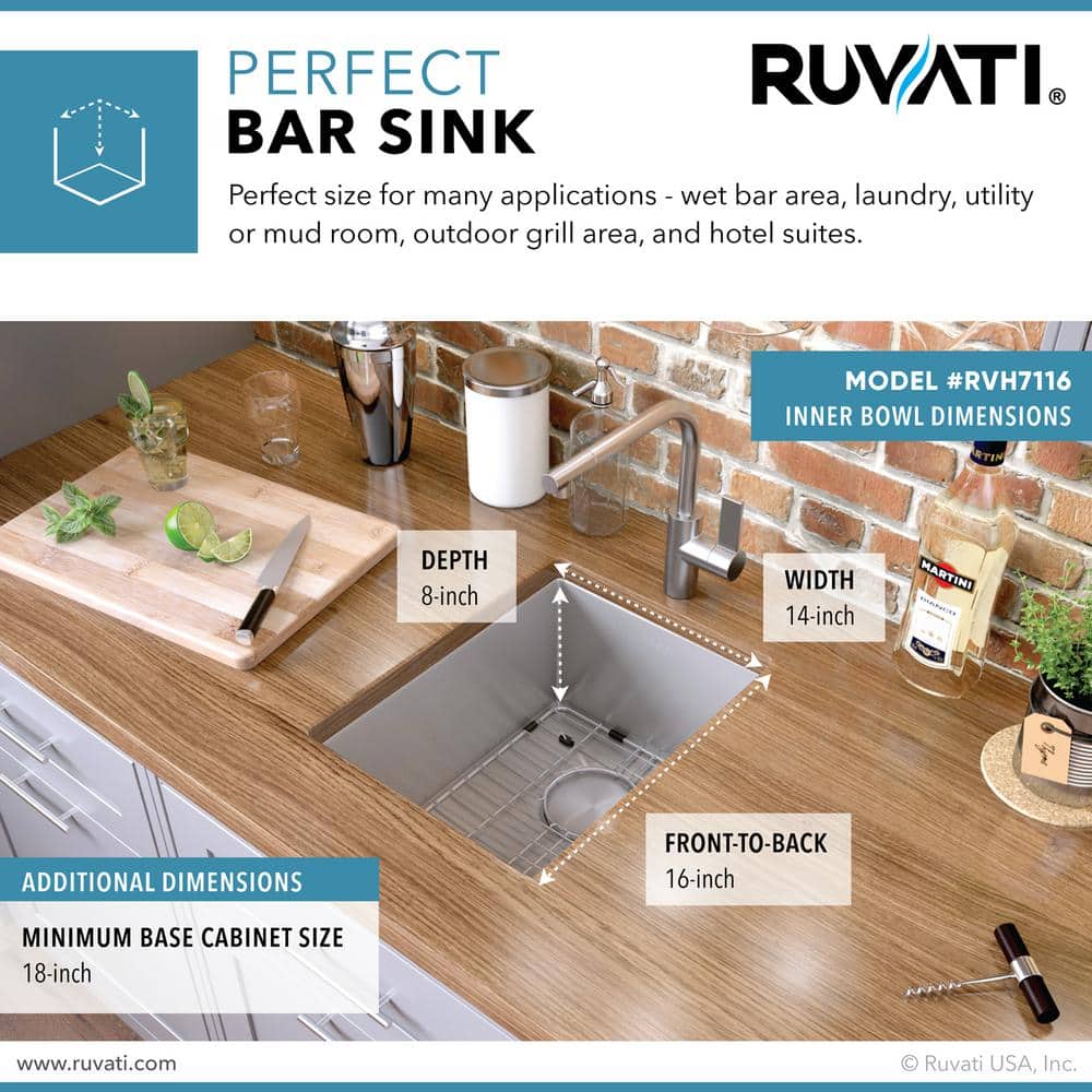 Ruvati 16 x 18 Inch Stainless Steel Undermount Bar Sink