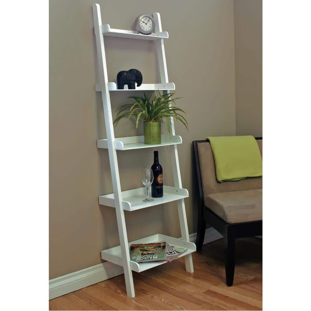 Hadfield 5-Tier White Ladder-Style Leaning Wall Shelf