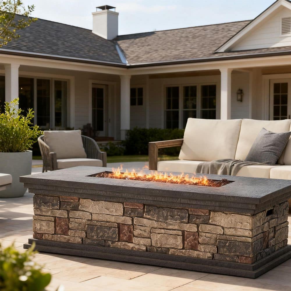 56.25 in. Rectangle Outdoor MGO Concrete Patio Fire Pit Table in Stone Gray price history on PriceWatchPro