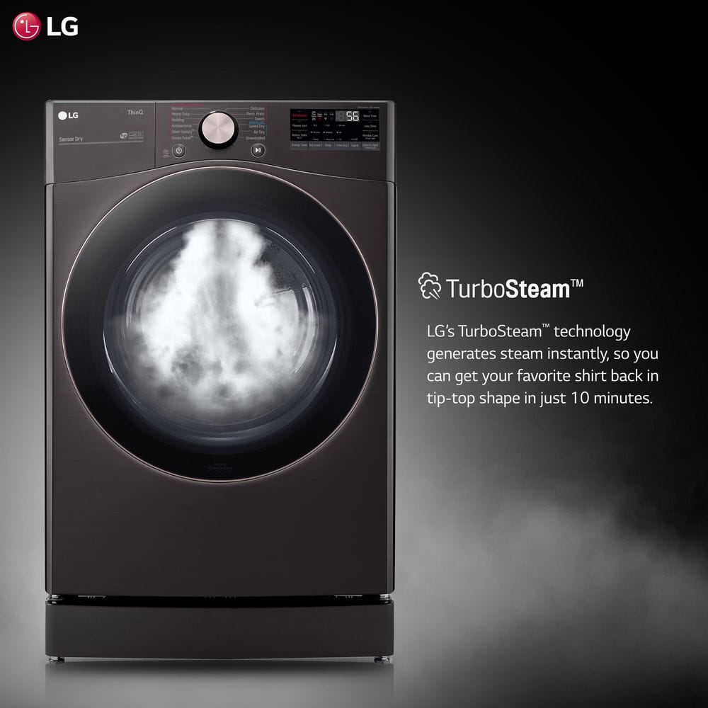 Black Steel 7.4 Cu. Ft. Smart Front Load Electric Dryer with TurboSteam