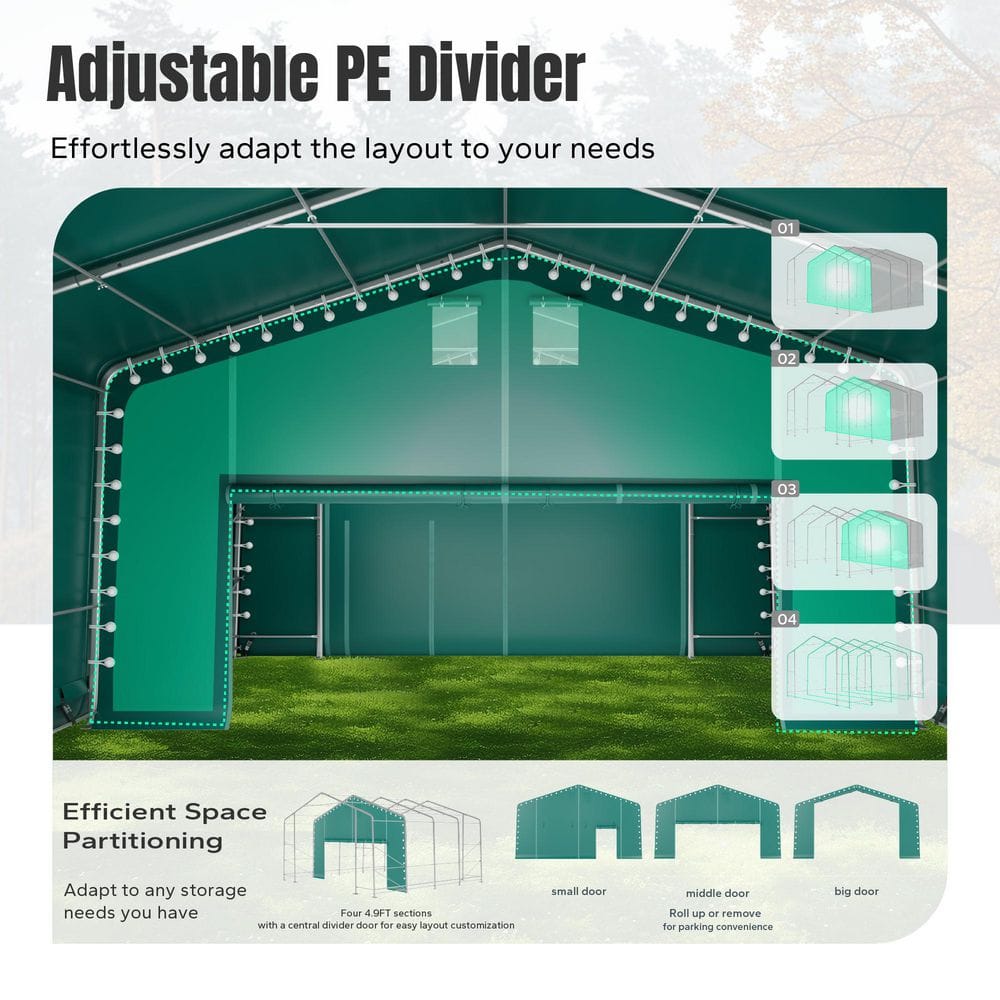 20' x 20' Green Metal Frame Portable Garage with Windows