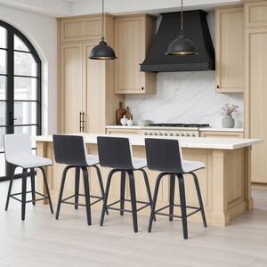 Vienna 35.5 in. H White / Black Square Back Wood Bar Stool with Faux Leather Seat Set of 4