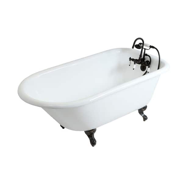 Aqua Eden Petite 4.5 ft. Cast Iron Oil Rubbed Bronze Claw Foot Roll Top Tub with 3-3/8 in. Centers in White