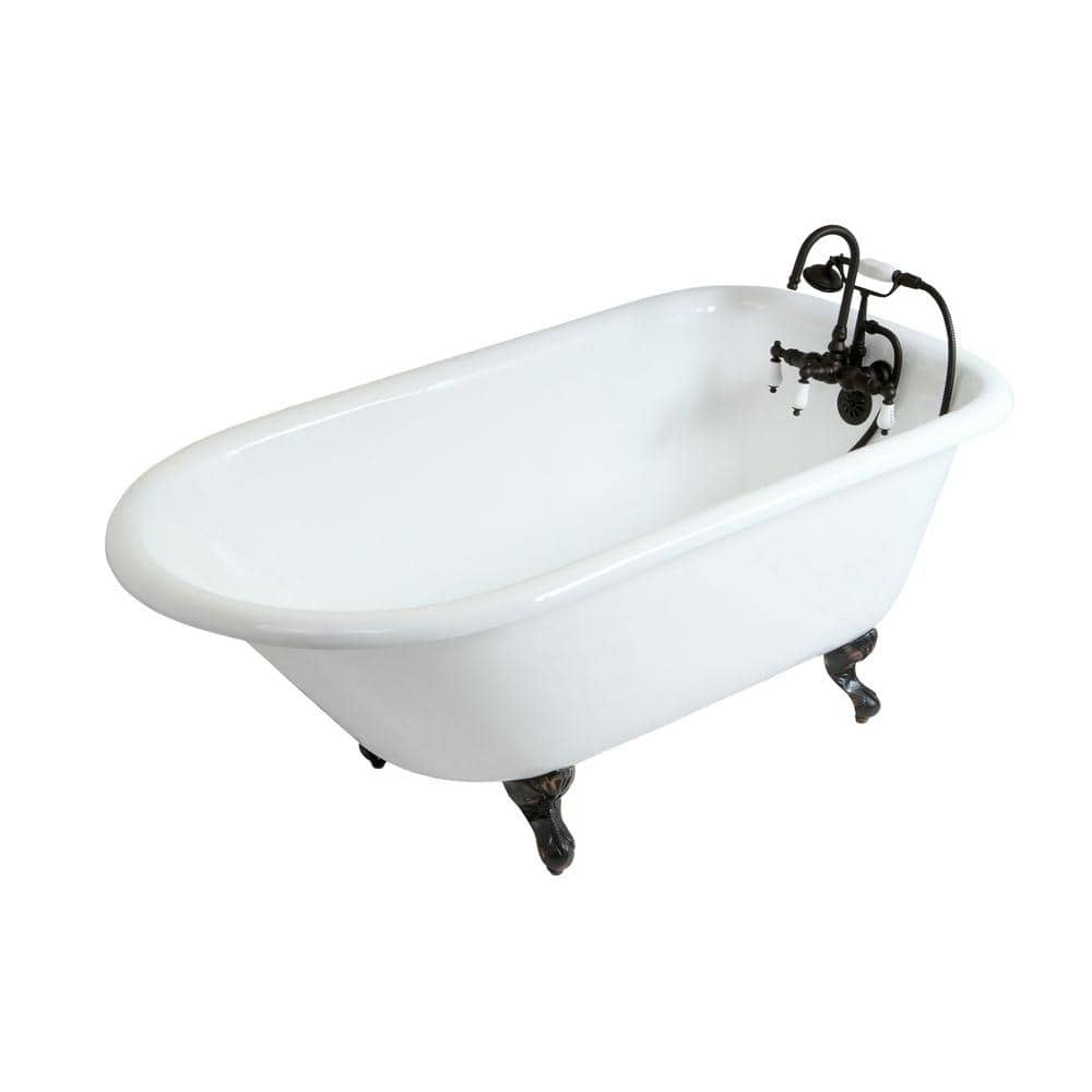 Tazatina VCT7D5431B5 54-Inch Cast Iron Single Slipper Clawfoot Tub with  7-Inch Faucet Drillings, White/Oil Rubbed Bronze