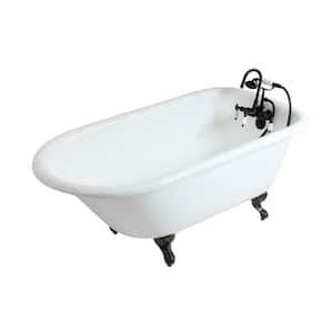 Petite 54 in. Cast Iron Oil Rubbed Bronze Roll Top Clawfoot Bathtub with 3-3/8 in. Centers in White