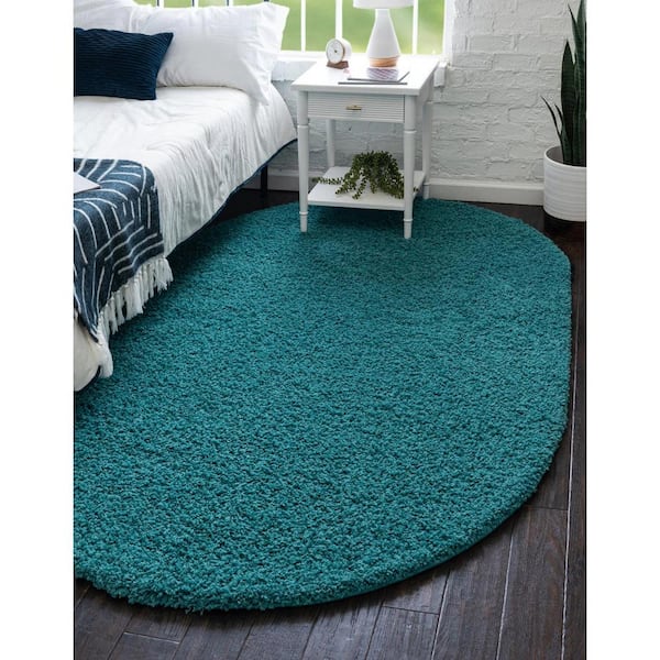 Solid Shag Deep Aqua Blue 3 ft. 3 in. x 5 ft. 3 in. Area rug