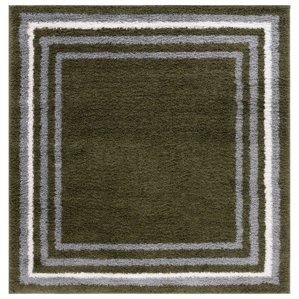 Green Square Tufted Shag Wool Area Rug, 6'7"