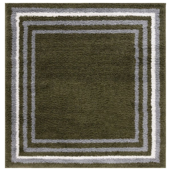 SAFAVIEH Border and Stripe Shag 7 ft. x 7 ft. Green Concentric Border square Area Rug