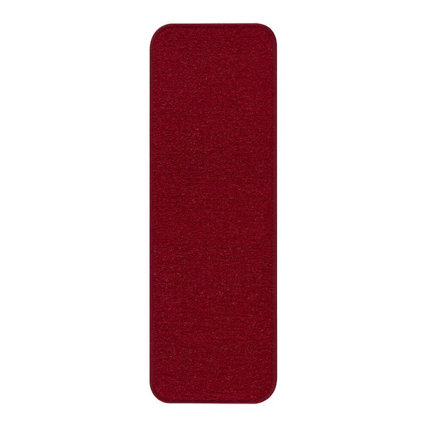 Beverly Rug Print Solid Red 26 in. x 8.5 in. Non-Slip Rubber Back Stair Tread Cover (Set of 15)